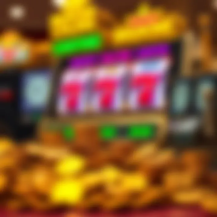 A pile of free coins next to a gold slot machine