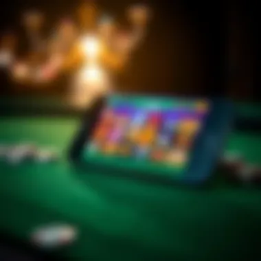 Casino App Interface on Smartphone A sleek smartphone displaying a vibrant casino app interface with various games