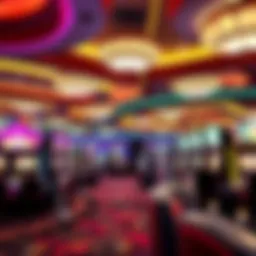 A vibrant casino interior with rainbow decor