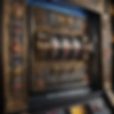 A close-up view of a high-payout slot machine showcasing intricate designs and bright lights