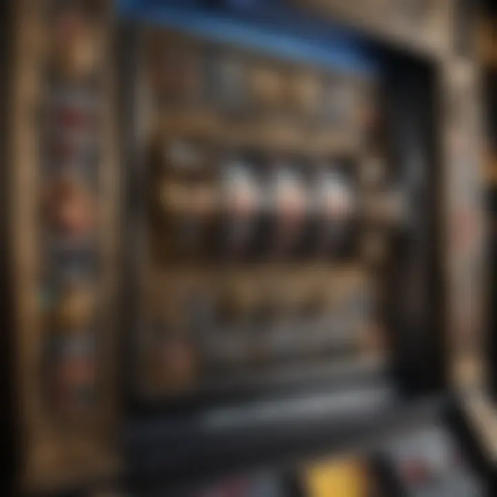 A close-up view of a high-payout slot machine showcasing intricate designs and bright lights