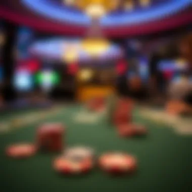 A close-up of a poker table with colorful chips and cards in play, symbolizing gaming culture