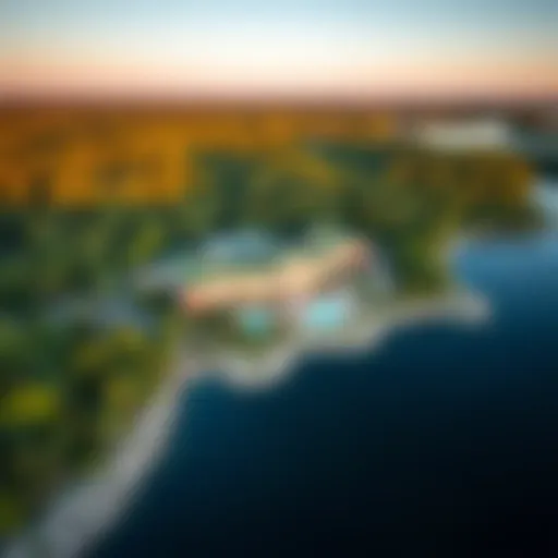 Aerial view of Leelanau Casino surrounded by lush greenery and Crystal Lake