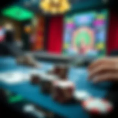 Mobile Gaming Experience A close-up view of a mobile gaming setup with chips and a virtual dealer