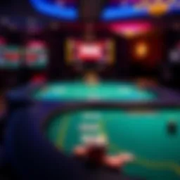 A digital poker table showcasing a vibrant online gaming interface.