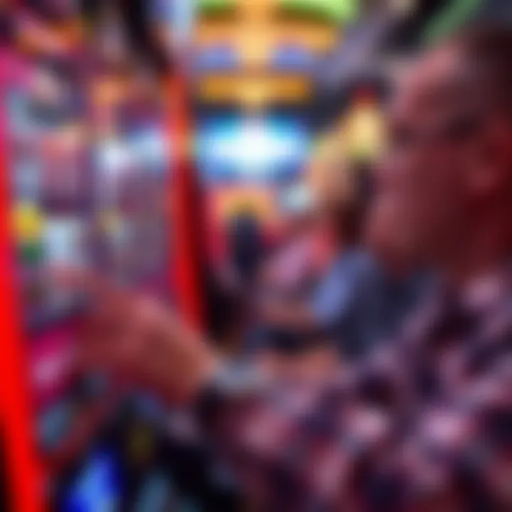 Close-up of a player engaging with a slot machine
