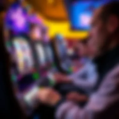 A close-up view of a player interacting with a slot machine, emphasizing strategy and engagement.