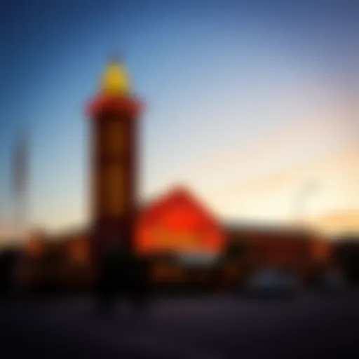 Exterior view of a prominent casino in Corpus Christi at sunset