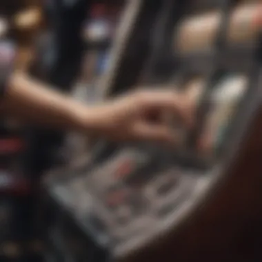 Player Interaction with Slot Machine Features A close-up view of a player engaging with a slot machine interface