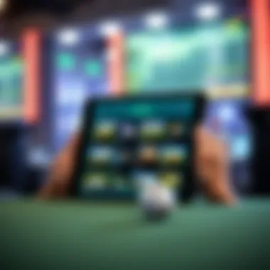 A tablet displaying various features of a golf betting app