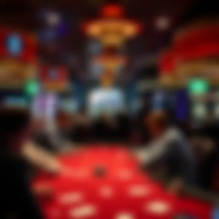 Bustling Blackjack Scene in Vegas Atmospheric view of a bustling blackjack scene in an iconic casino