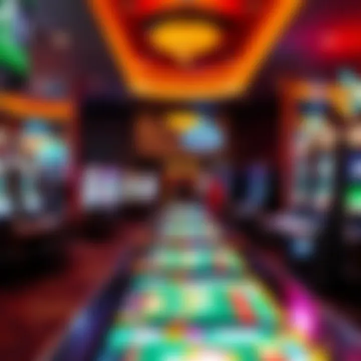 Interior of a bustling casino floor featuring various gaming tables and vibrant atmosphere.