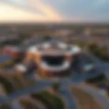 Aerial view of a prominent Indian reservation casino in Texas showcasing its architectural design and surrounding landscape.