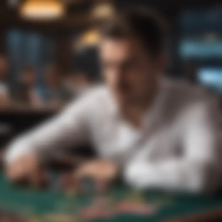 A close-up of a focused player strategizing at a blackjack table