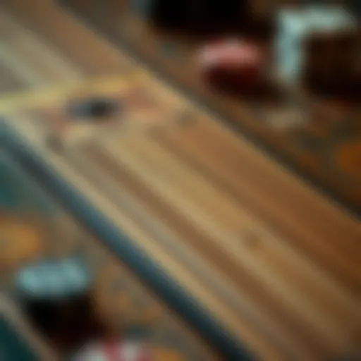 Intricate Design of a Cribbage Board A vintage cribbage board showcasing its intricate design and layout.