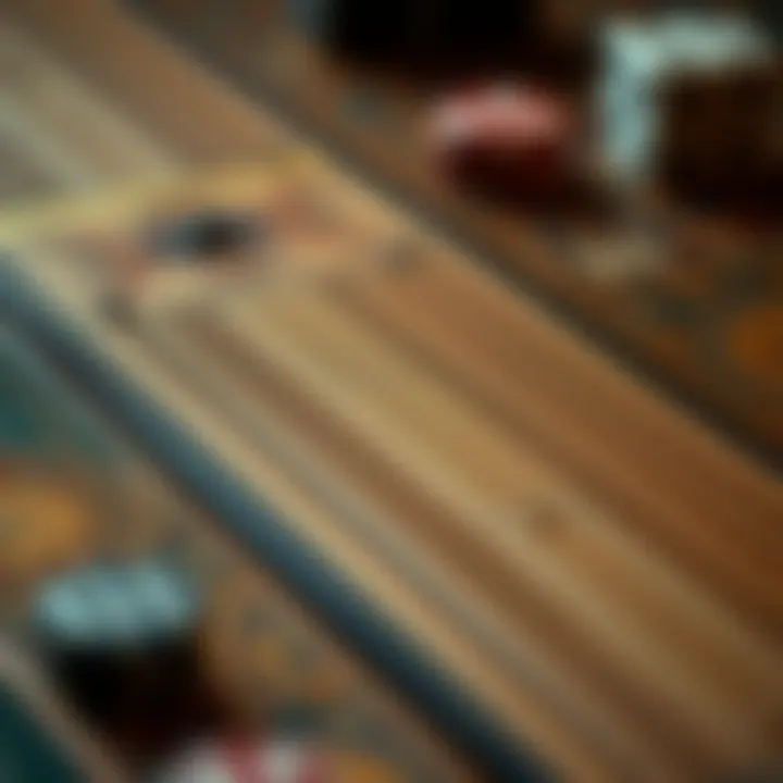 Intricate Design of a Cribbage Board A vintage cribbage board showcasing its intricate design and layout.