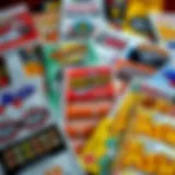 A collection of NC scratch-off lottery tickets displayed creatively