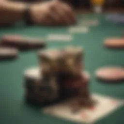 A close-up of a Texas Hold'em poker table featuring cards and chips.