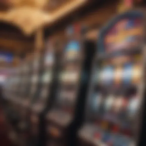 Vibrant slot machines lined up in a Las Vegas casino